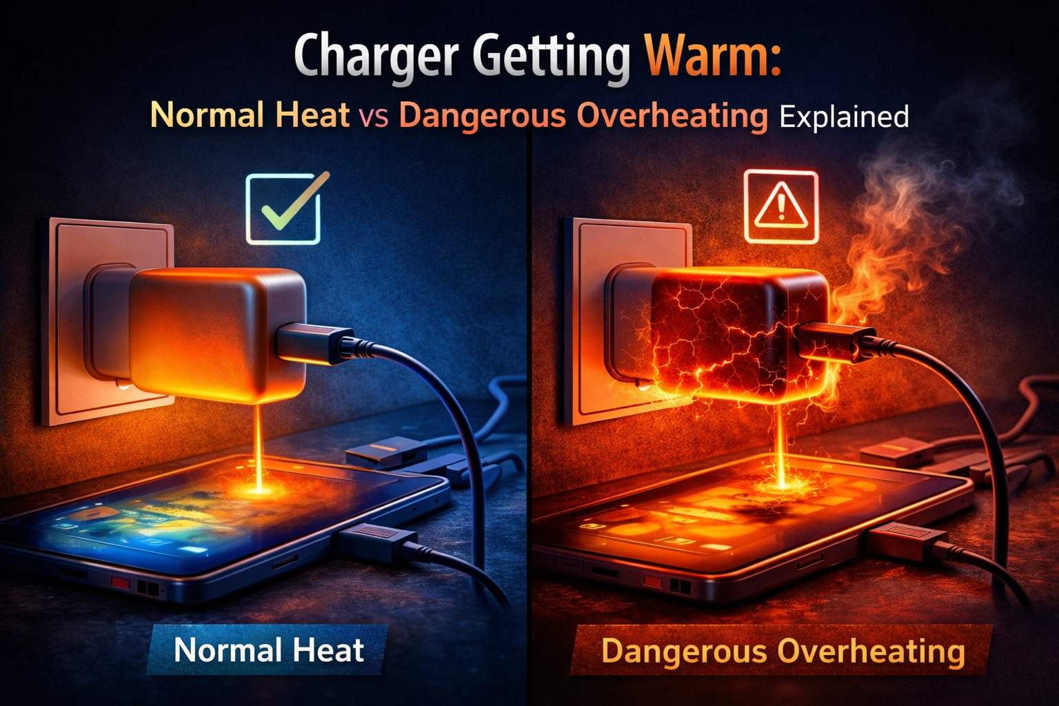 power adapter overheating heat safety illustration