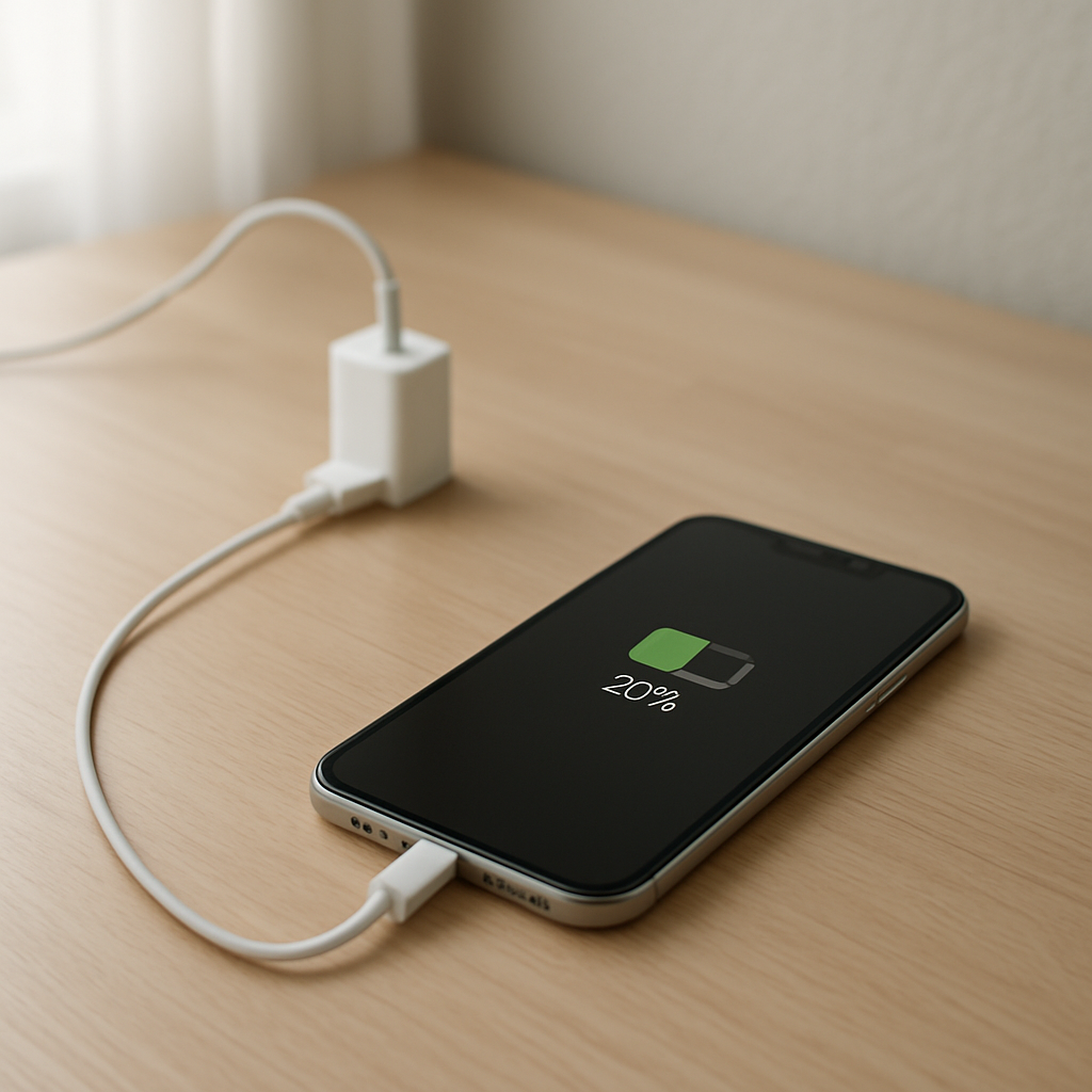 Smartphone charging slowly on desk with charger connected