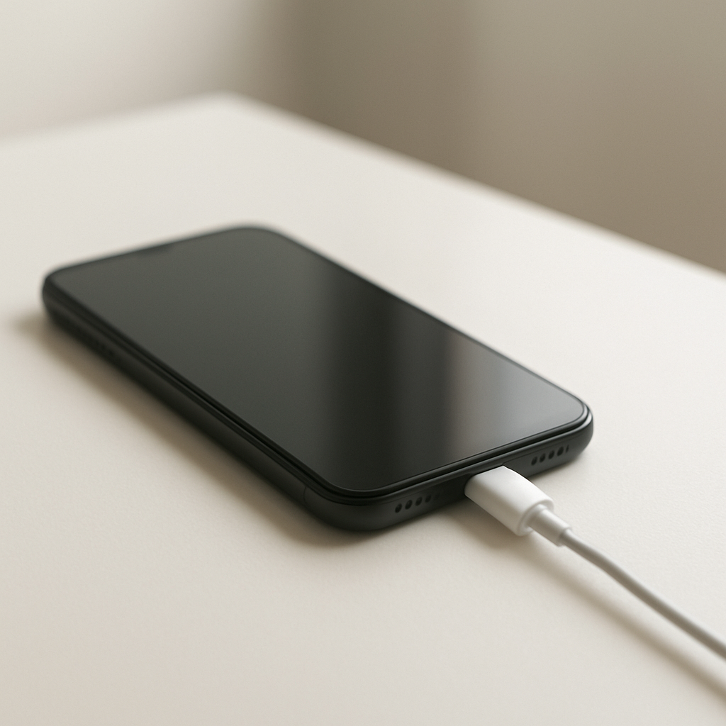 Smartphone not charging on desk with connected charger cable