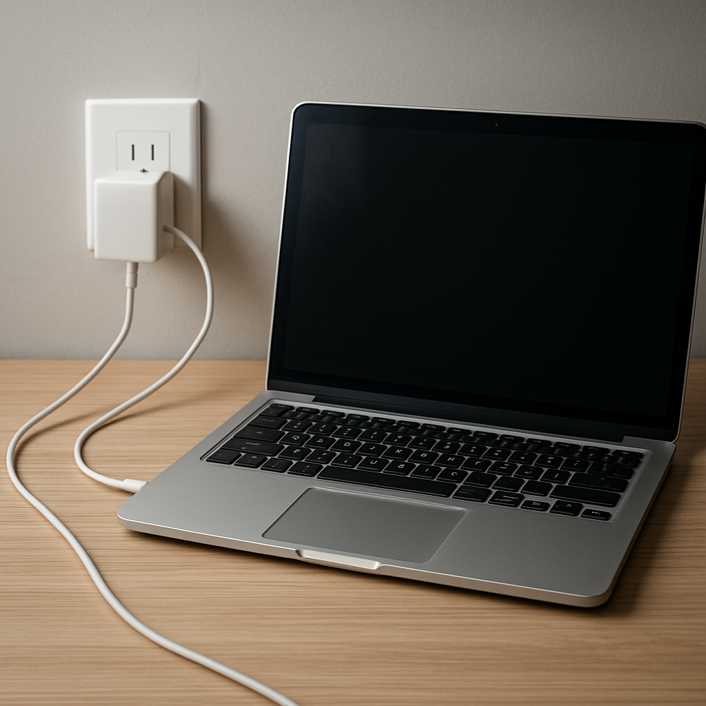 Laptop plugged in on clean desk but not charging