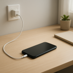 Device Charging Slow Even When Plugged In — Power Delivery Limitation Causes Smartphone charging slowly on a clean desk, cable connected