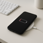 Device Charging Stops Before Full — Battery Protection or Charging Failure? Smartphone on desk charging but stops before full