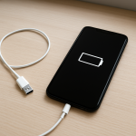 Phone Not Charging at All — Power Input Failure or Battery Damage? Smartphone on clean desk with unplugged charger, empty battery indicator