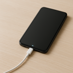 Smartphone on clean desk with cable showing inconsistent charging light