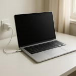 Laptop Battery Not Charging Fully? Causes and Fixes Laptop on neat desk with charger connected, battery not charging