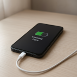 Phone Charging Very Slowly Phone charging slowly on a tidy desk, cable connected