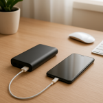 Power Bank Not Detecting Your Device? Causes and Fixes Power bank connected to smartphone on clean wooden desk