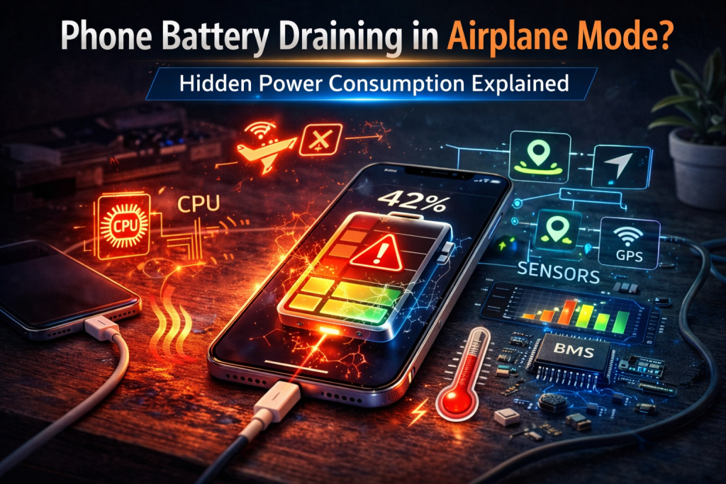 phone battery draining in airplane mode showing hidden background power consumption and internal processes