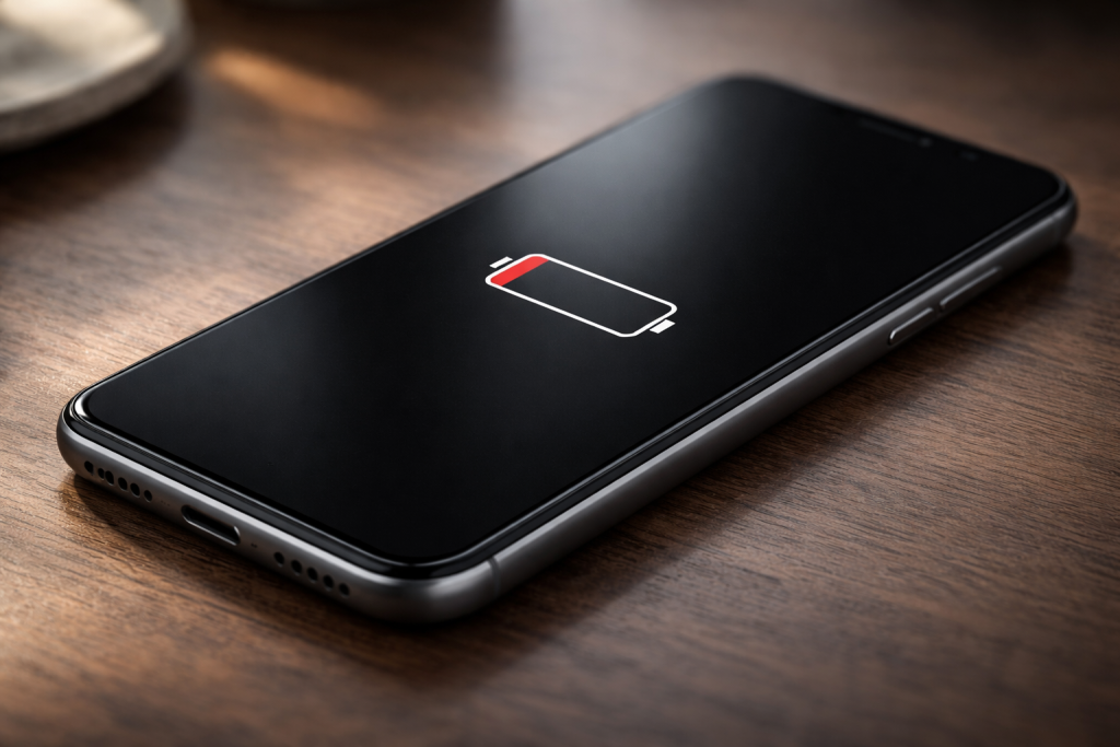 smartphone battery draining fast while idle screen off realistic close up