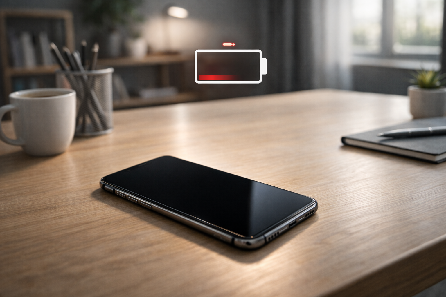 phone battery low warning on screen