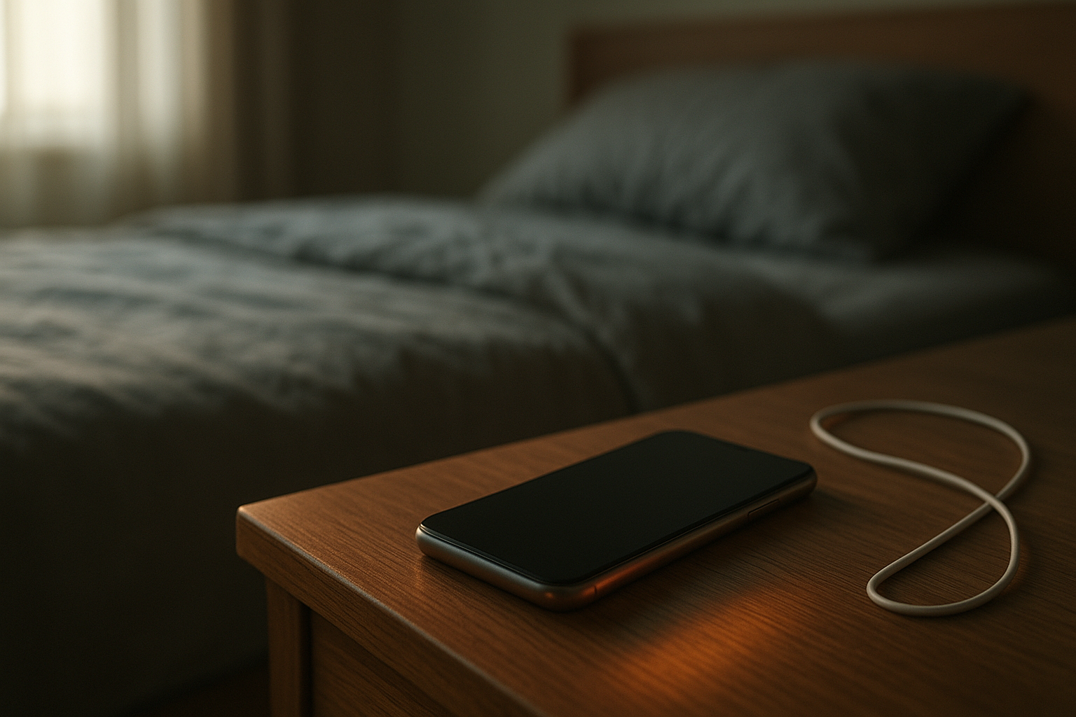Smartphone on bedside table with unexplained overnight battery drain