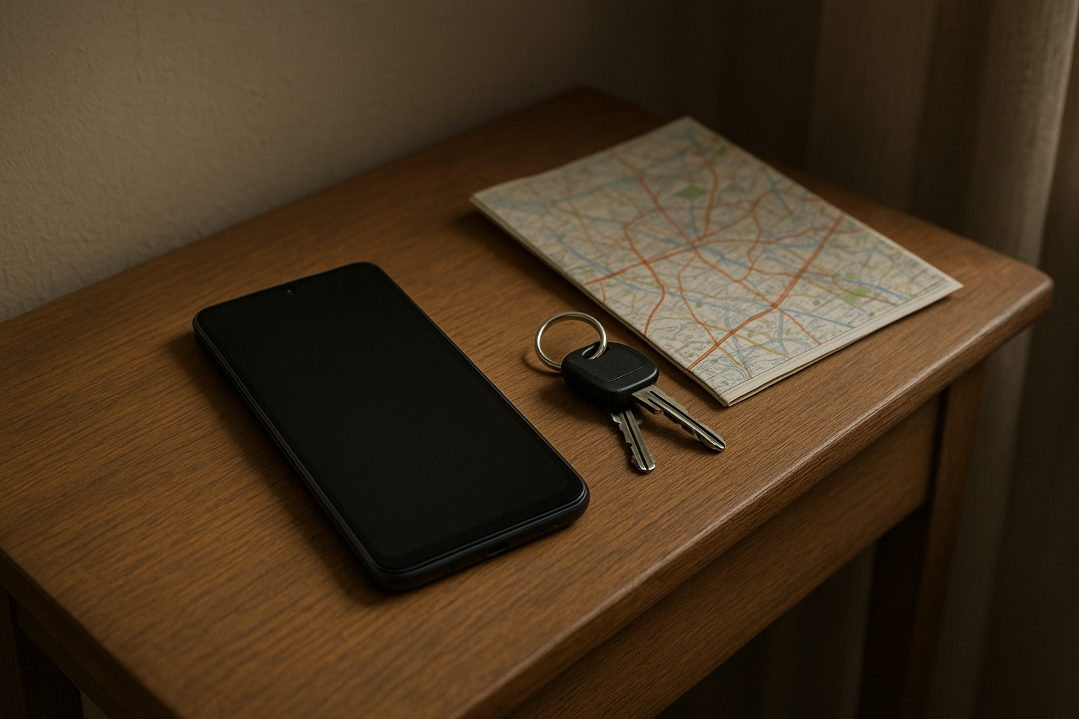 Smartphone on hallway table after unexpected battery shutdown near home