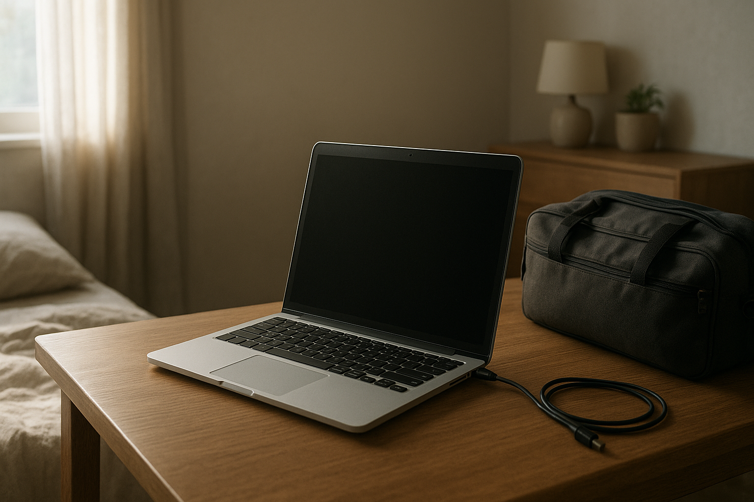 Open laptop on desk after shutdown with unexpected battery drain