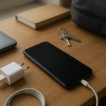 Smartphone on desk with charger during subtle battery drain issue