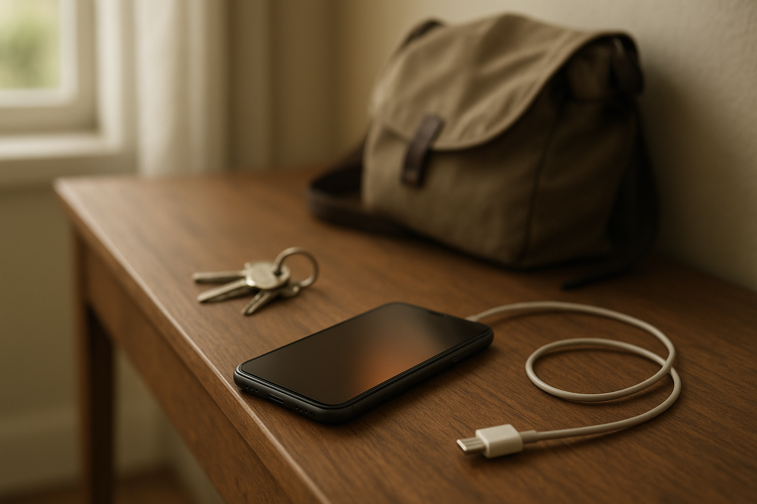 Smartphone on entryway table suggesting sudden battery drain during daily travel