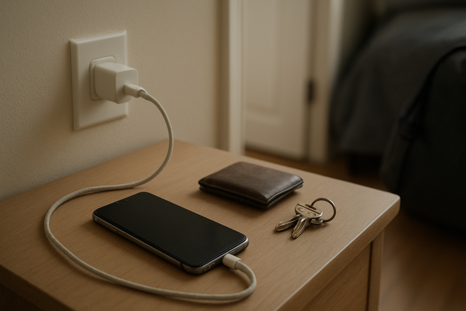 Smartphone on nightstand charging slowly with a loose cable connection