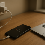 Smartphone on desk with charger suggesting ongoing battery drain issue