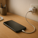 Smartphone plugged in on desk with subtle charging problem