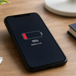 Phone on a table showing battery drain while not being used