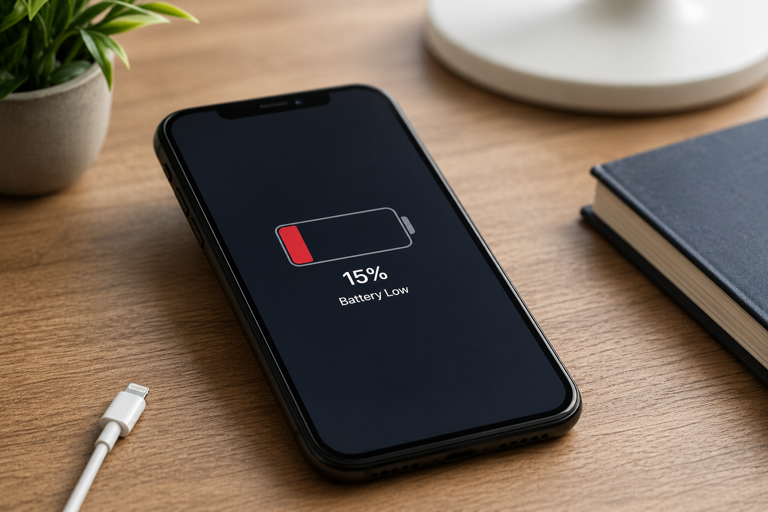 Phone on a table showing battery drain while not being used